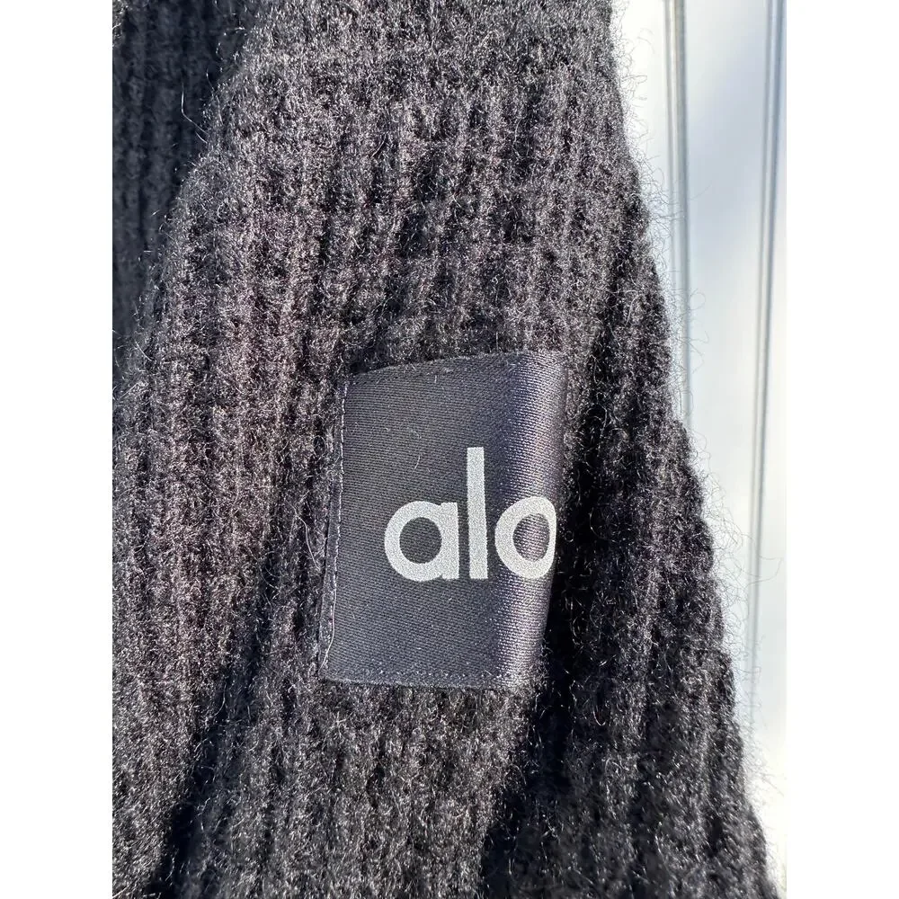 Alo Yoga Cashmere Plush Waffle Full Zip Hoodie Black Size Small $348 EUC Crop - Picture 9 of 16